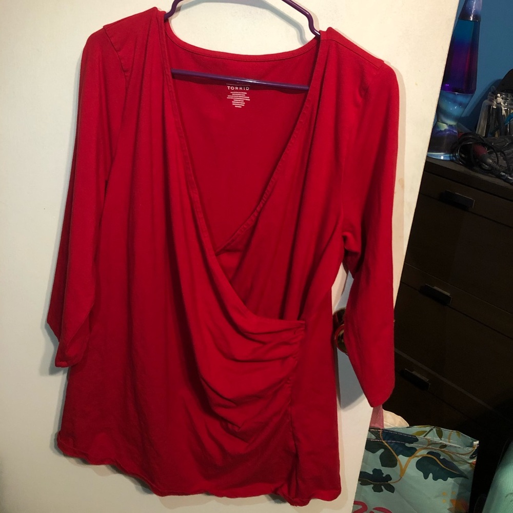 Red wrap blouse